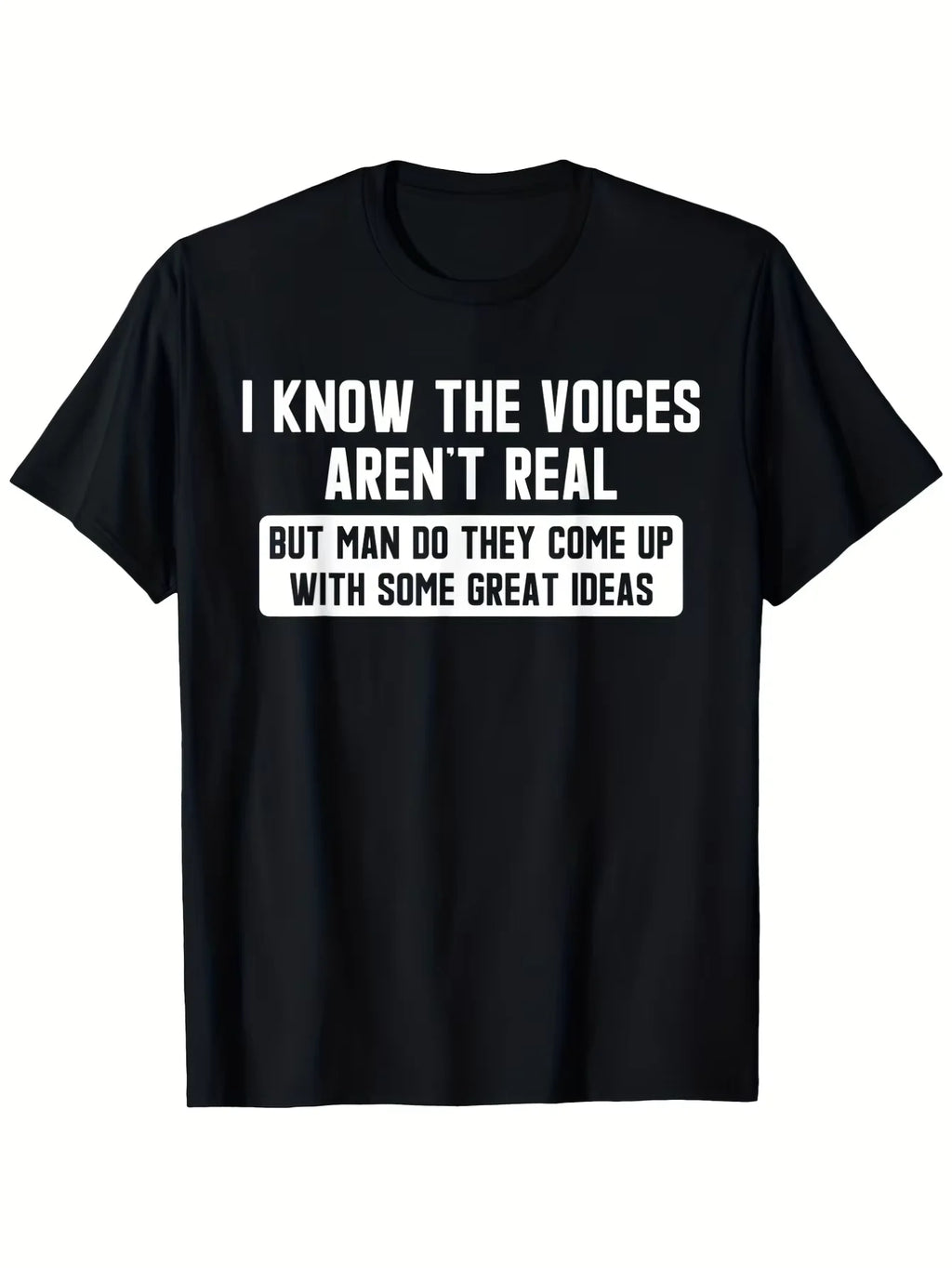 Plus Size - I Understand Those Voices Don'T Actually Exist. Humorous T-Shirt, Featuring a Retro, Quirky Humor Style, Printed with Slogans about Mental Health Issues. Suitable for Casual And Outdoor Wear, Available in Larger S - T-Shirts from Linloft.