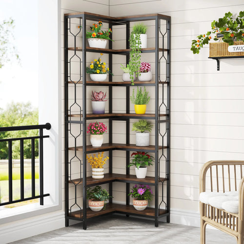 7-Tier Industrial Corner Bookshelf - Furniture & Storage from Linloft.