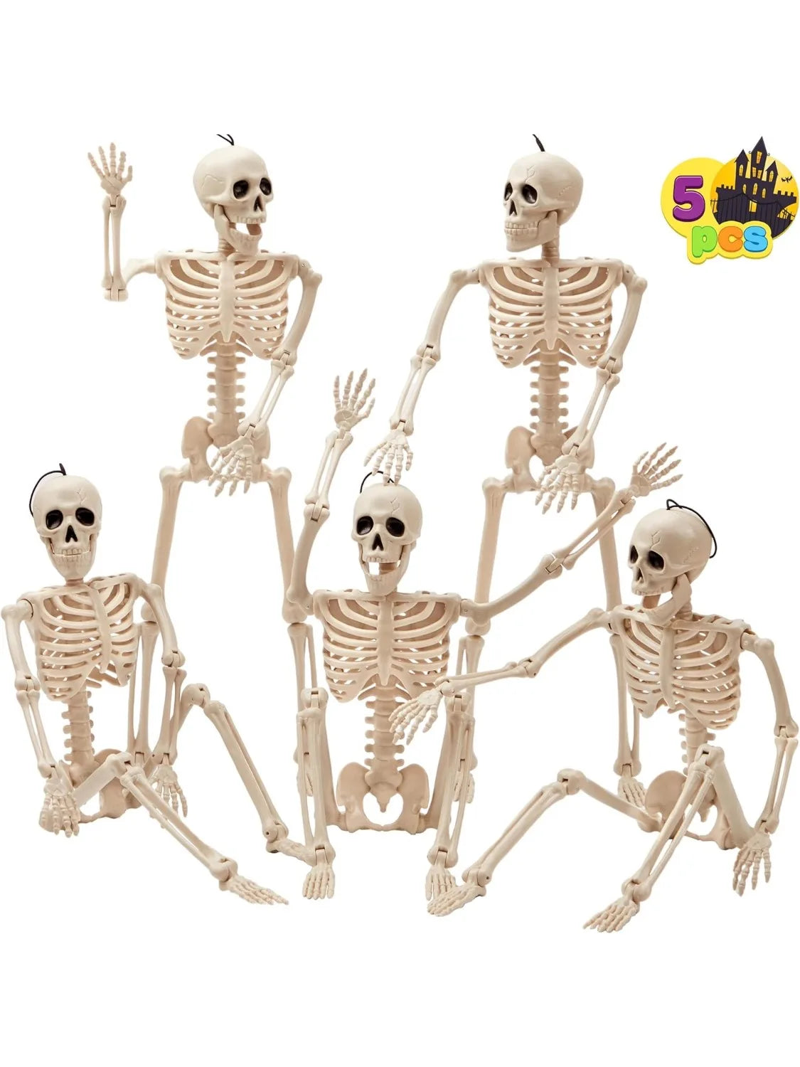 5pcs Halloween Skeleton Decorations, 16 inches, Photobooth Props for Party Events, full-body movable joints, for Halloween decoration, graveyard props, haunted house accessories, horror scenes, the best props for photography - Party & Stage Lighting from Linloft.