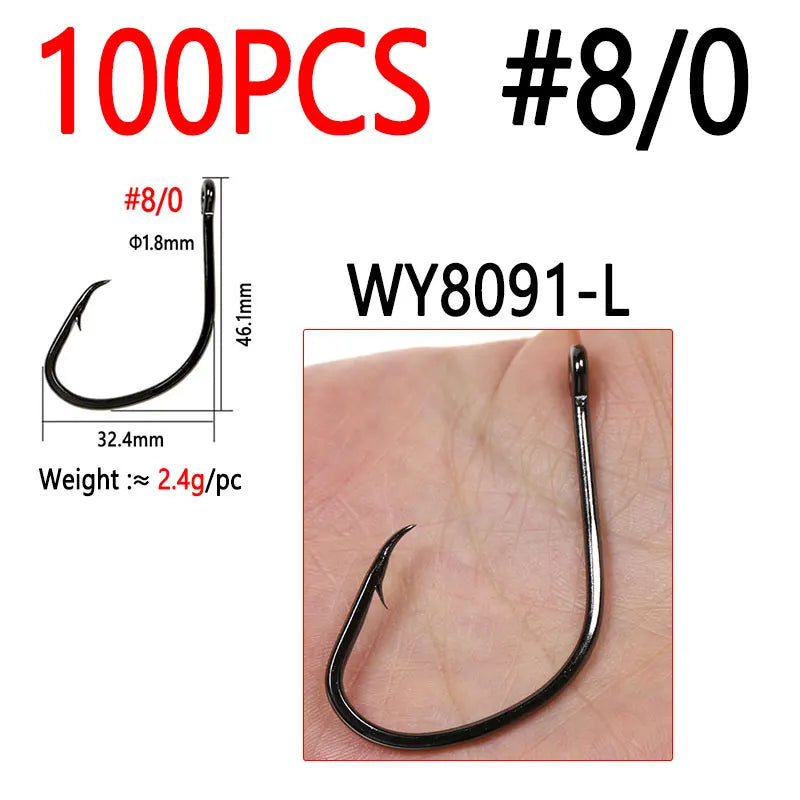 Bimoo 100PCS #1/0~#8/0 Light Offset Circle Fishing Hook For Live Bait Hook Corrosion Resistant Saltwater Freshwater Fishing