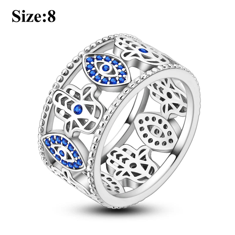 MULA Wedding Band Rings for Women Man 925 Sterling Silver Evil Eye Hand Celtic Knot Four-Leaf Clover Ring Stackable Jewelry Gift - Rings & Jewelry from Linloft.