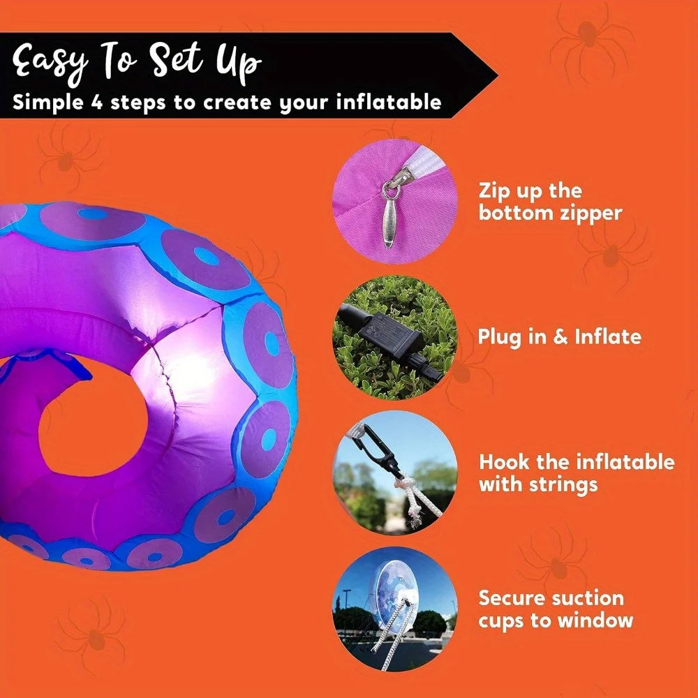 3 Pcs Octopus Tentacle Halloween Inflatables Outdoor Window Decorations Octopus Legs with Build-in LEDs Halloween Front Door Window Roof Prop, Outdoor Holiday Blow up Decor for Garden Lawn