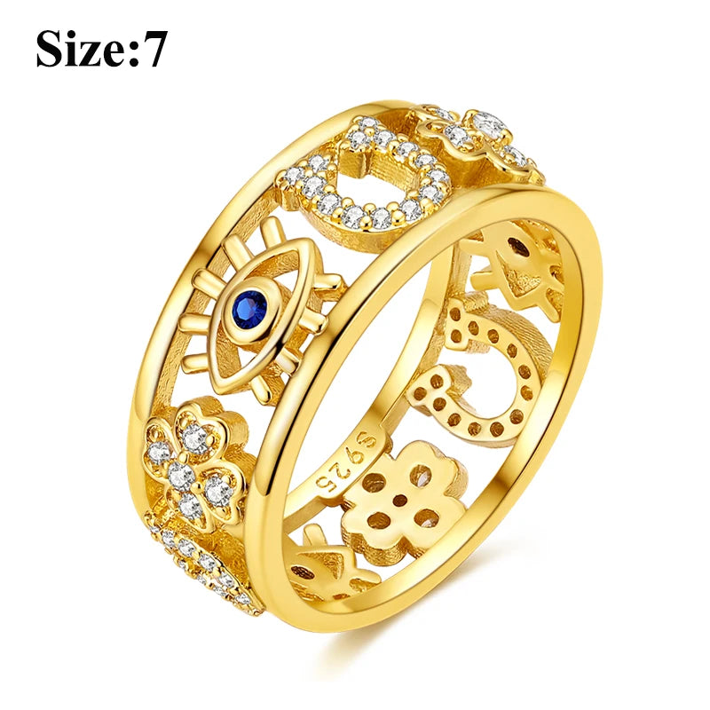 MULA Wedding Band Rings for Women Man 925 Sterling Silver Evil Eye Hand Celtic Knot Four-Leaf Clover Ring Stackable Jewelry Gift - Rings & Jewelry from Linloft.