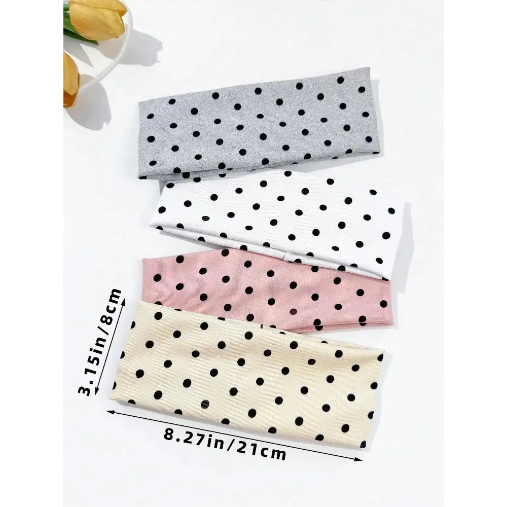 4pcs/set Ladies Polka Dot Print Wide-Edge Elastic Hair Band Face Makeup Sports Headband Stylish Hair Accessory for Women - Apparel & Accessories from Linloft.