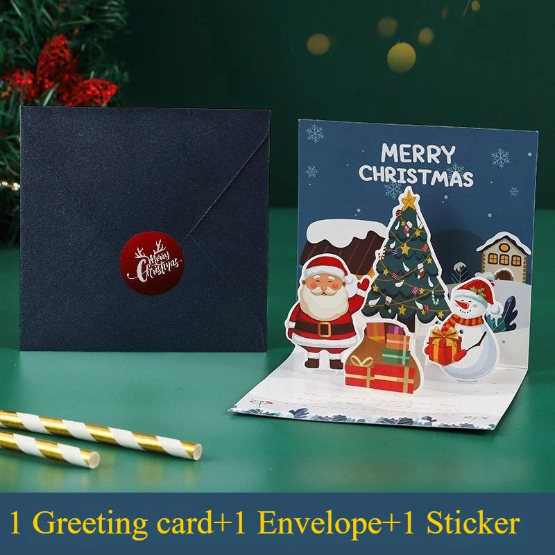 Christmas Greeting Card Xmas Tree Santa Gingerbread Man Holiday Blessing Card with Envelope 3D Pop-up New Year Party Gifts Card - Seasonal & Holiday from Linloft.
