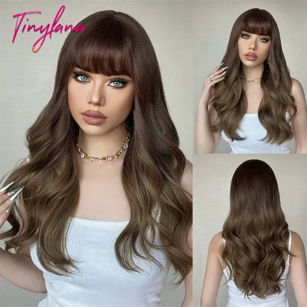 Long Wavy Synthetic Wig with Bangs - Apparel & Accessories from Linloft.