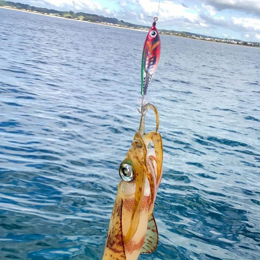 Ackibbik 6pcs Luminous Horizontal Squid Jig Saltwater Squid Glow Jigs Horizontal Sea Shrimp Jig Lure Squids Hook Night Fishing