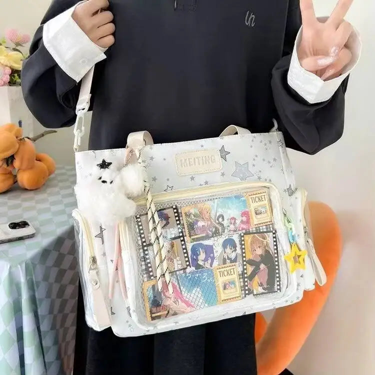 New Y2K Cute Japanese Ita Shoulder Bag Lolita Girls Transparent Tote Bag Large Capacity Crossbody Casual Bag DIY Display Handbag - Bags & Cases from Linloft.