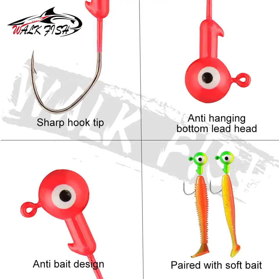 WALK FISH 5PCS/Lot Jig Head Hook 0.8g 1.75g 3.5g 5g Crank Jig Head Hook Fishing Hook Head Jig Lure Hard Bait Soft Worm Jig Hook