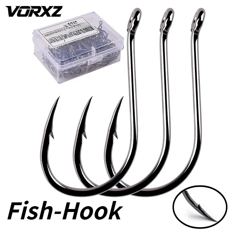 100PCS Barbed Fishing Hooks Sharp Eyelet Fish Hook  Angling Tackle Box Packed for Saltwater Freshwater Sea Lake Fishing