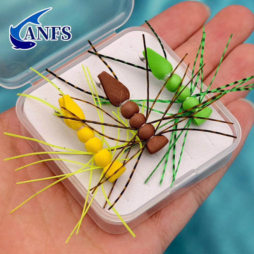 ANFS 3pcs Hand Tied Fly Fishing, Dry Fly Bait Realistic Grass Hopper Bait for Trout, Pike & Bass,Fly Fishing Hook