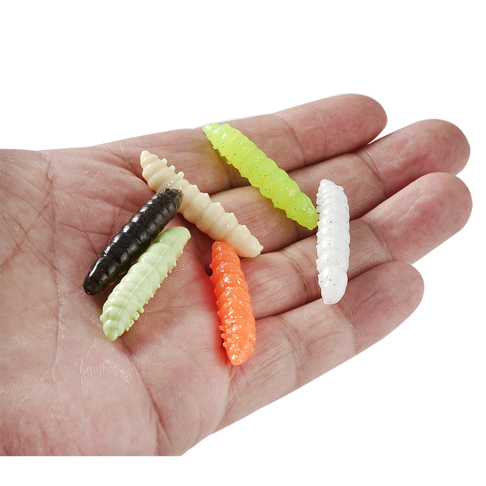 SUNMILE 12pcs Worm Lures 4cm Trout Fishing Soft Lures, Shrimp-scented Bait Artificial Silicone Trout Plastic Baits