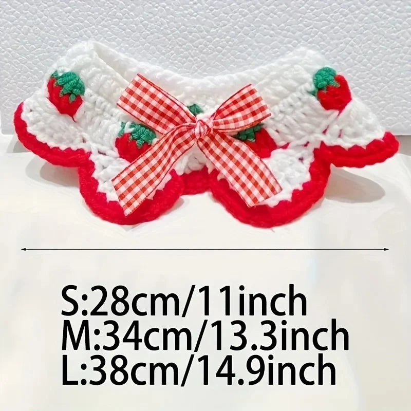 Strawberry Plaid Pet Bib, Soft Polyester Bow Tie with Ruffle Edge, Adjustable Strap for Cats Dogs All Sizes - Pet Supplies from Linloft.