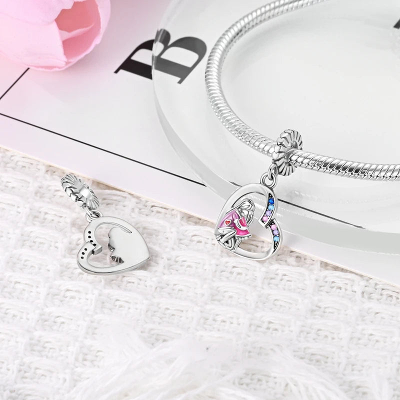 MULA Pink 925 Sterling Silver Charms Pendant Perfume Dreamcatcher Heart Love Beaded Fit Original Bracelet Women DIY Jewelry Gift - Bracelets from Linloft.