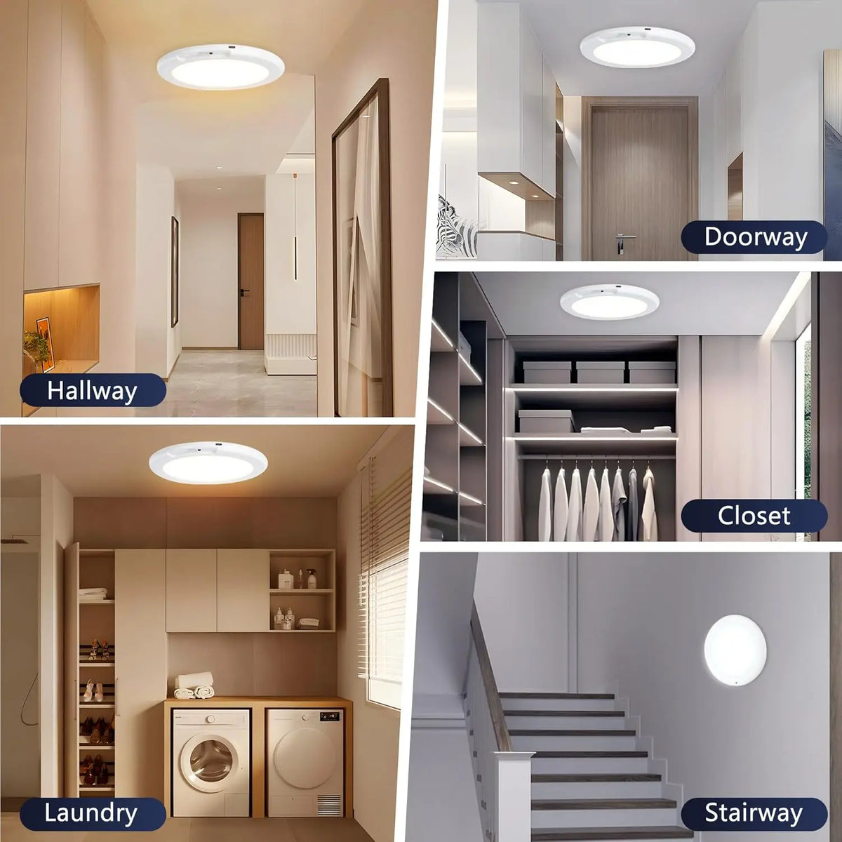 2/4Pcs Rechargeable Ceiling Lights, Motion Sensor Lights No Wiring, Wireless Closet Lights Battery Operated, for Bathroom Laundry Room Kitchen Porch Stair Hallway Shower Pantry Garage