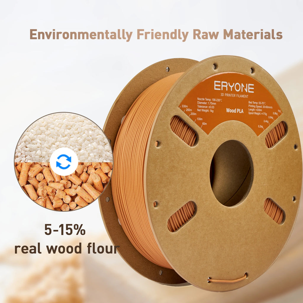 ERYONE 1kg/3KG/10KG Wood PLA Filament 3D Printer PLA Filament 1.75mm +/- 0.03mm, PLA Filament 1KG Cardboard Spool(2.2LBS) - 3D Printing Accessories from Linloft.