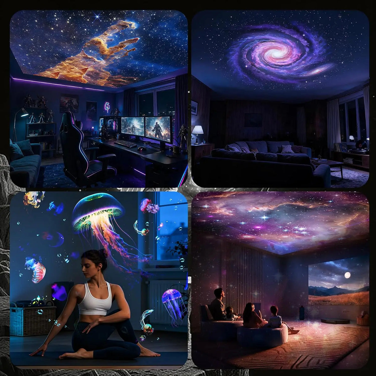 4K Galaxy Star Projector Night Light 2-in-1 USB RBG LED Night Light with 13 Projector Films 360° Adustable Brightness Control