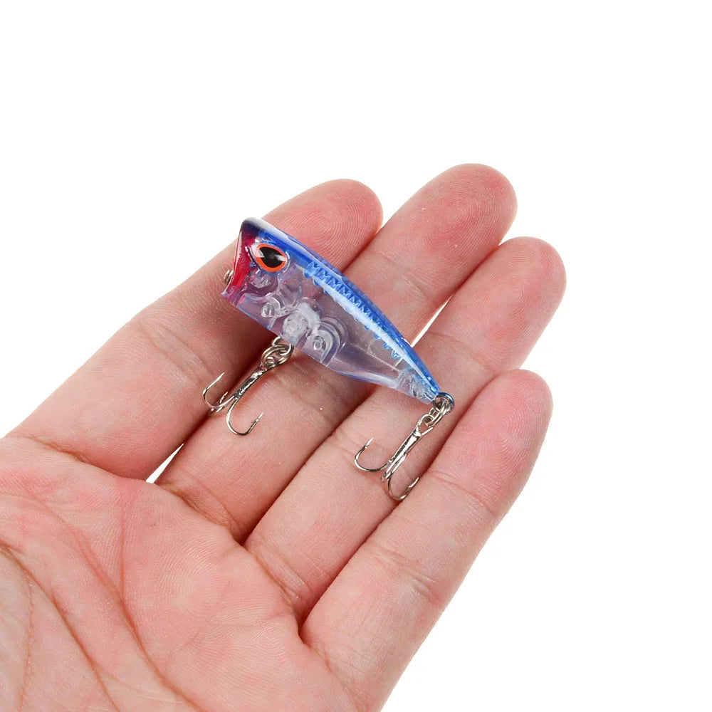 1pcs Fishing Lures 4cm 3.3g Topwater Popper Bait 11 Color Hard Bait Artificial Wobblers Plastic Fishing Tackle With 12# Hooks