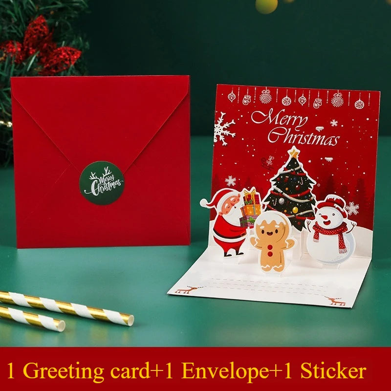Christmas Greeting Card Xmas Tree Santa Gingerbread Man Holiday Blessing Card with Envelope 3D Pop-up New Year Party Gifts Card - Seasonal & Holiday from Linloft.