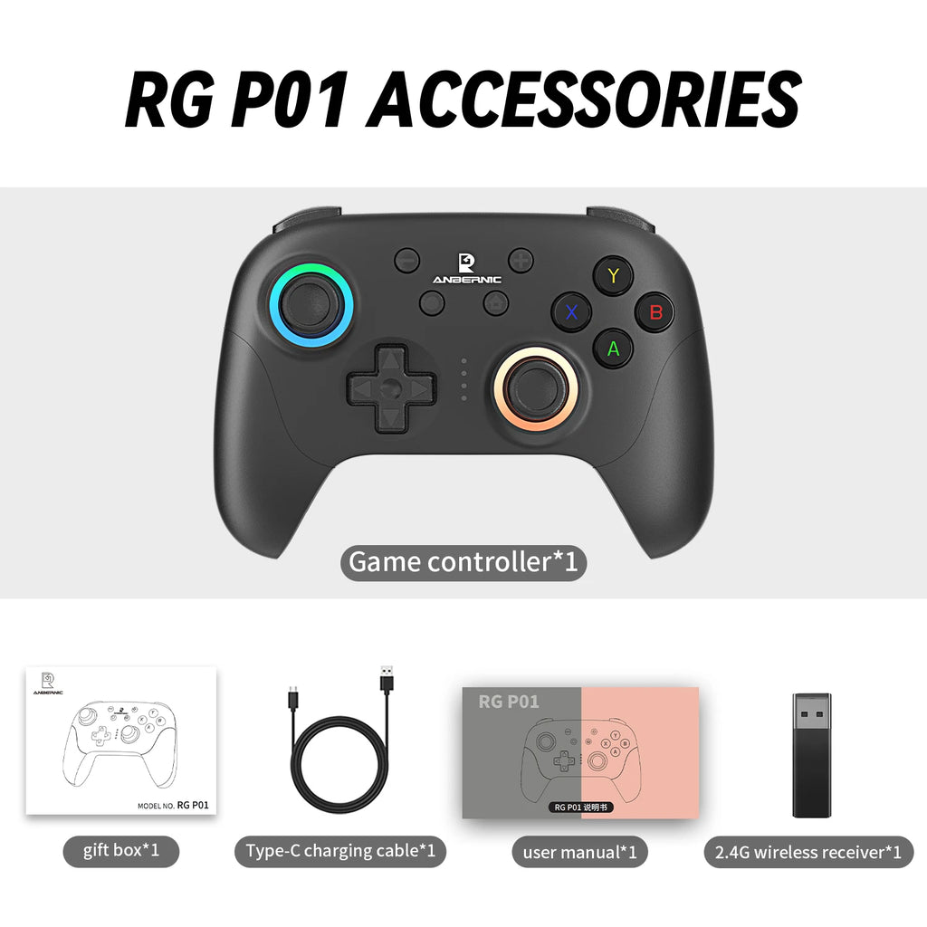 ANBERNIC RG P01 Retro Games Controller Wired/Wireless Bluetooth RGB Hall Effect Joystick XBOX Gamepad for PC Android IOS Steam - Gaming Accessories from Linloft.