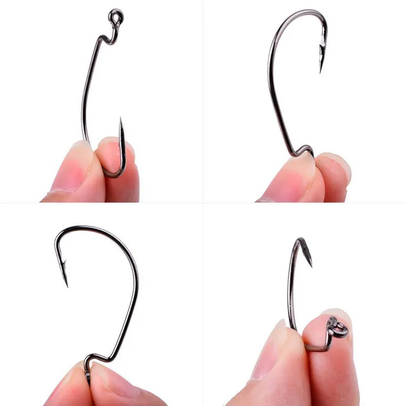 JYJ 100pcs a lot offset fishing hook , #5/0 #1/0 #1 ...#8 all sizes of high carbon steel for soft worm lure bait with big eyes