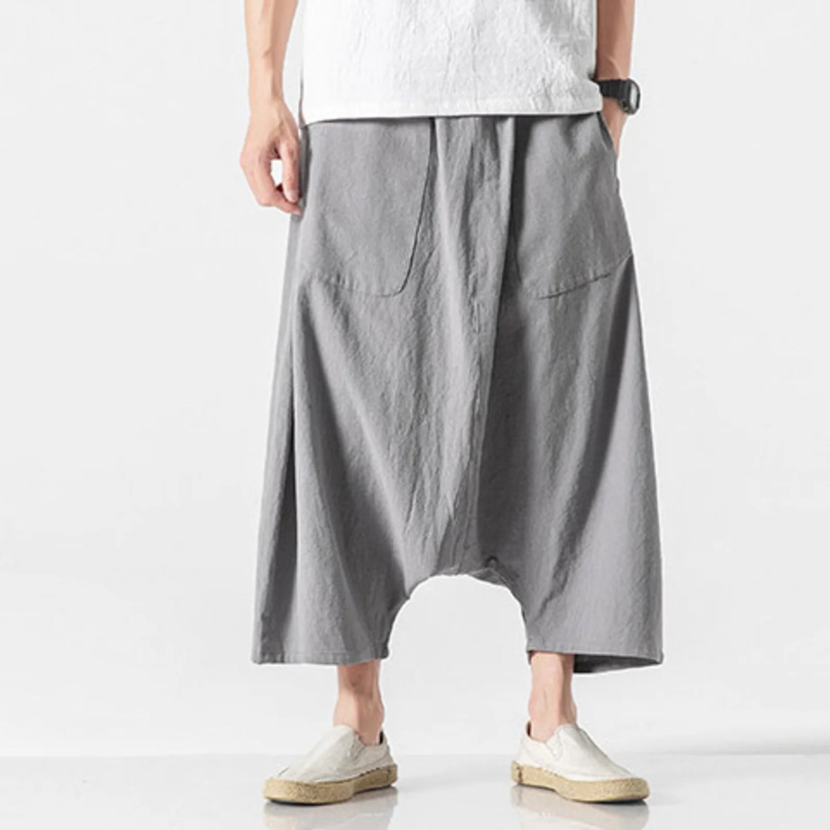 Mens Overalls Cotton Shorts Pants Wide Leg Knee Length Men Pants Casual Stretch Garment Parachute Pants Harajuku Streetwear Y2k