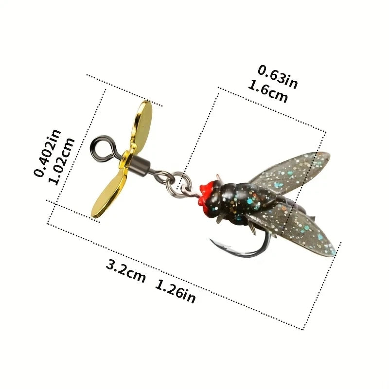 3pcs Silicone Fly Soft Bait with Propeller, Realistic Bionic Lure Soft Bait Fishing Accessory