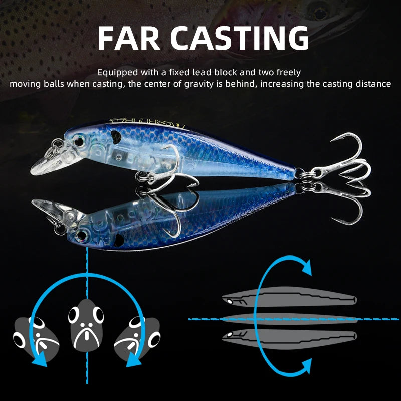 ASINIA-JACK Minnow Fishing Lures, 65mm, 6g Floating Swimming, High Quality Hard Baits, Noise System, Wobblers for Bass and Pike