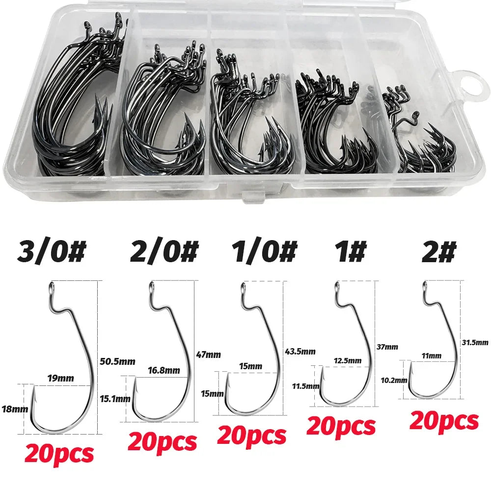 Worm Hooks Boxed Wide Gap Texas Rig Jig Crank High Carbon Steel Offset Barbed Worm Hook Set Fishing Tackle Soft Lure Fishhook - Fishing Hooks from Linloft.