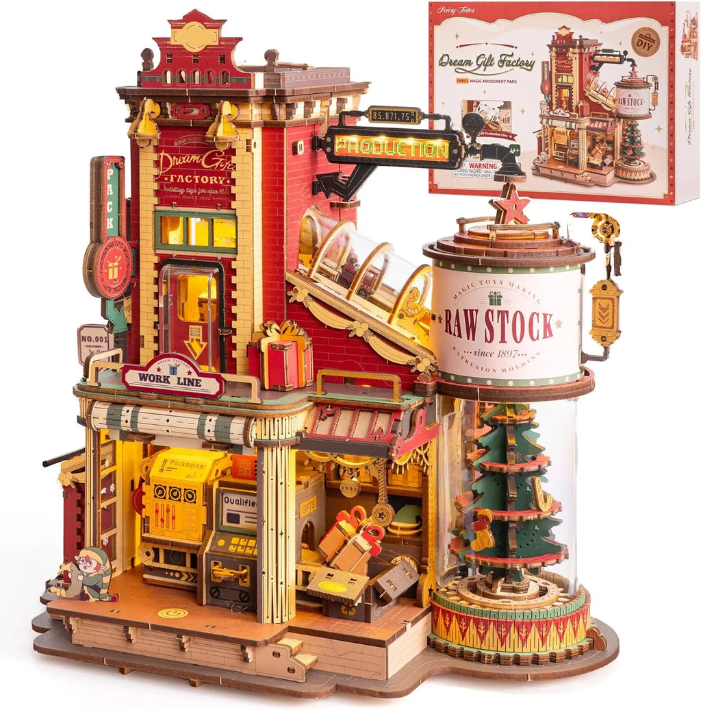 Robotime Wooden Music Box Christmas Dream Gift Factory 3D Wooden Puzzles Wooden Model Kits Build Best Gifts for Adults