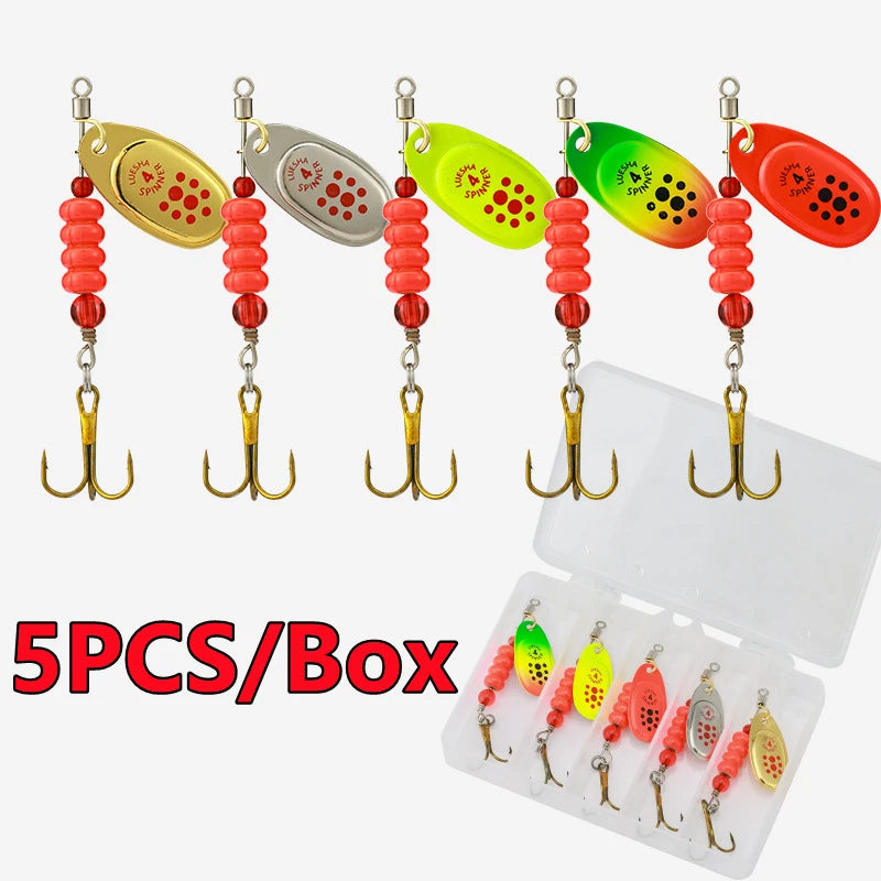 Rotating Metal Spoon Lures with Box, 5 Pcs - Fishing Hooks from Linloft.