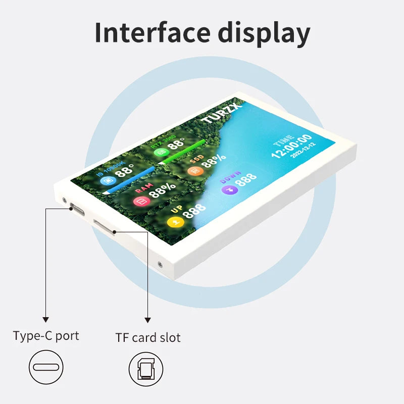 TURZX 5 Inch USB Type-C Secondary Screen 800*480 IPS LCD Computer CPU GPU RAM HDD Monitor NO HDMI-compatible Display NO AIDA64