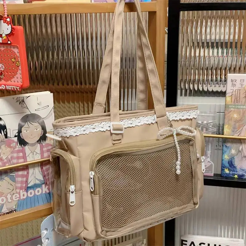 New Y2K Cute Japanese Ita Shoulder Bag Lolita Girls Transparent Tote Bag Large Capacity Crossbody Casual Bag DIY Display Handbag - Bags & Cases from Linloft.