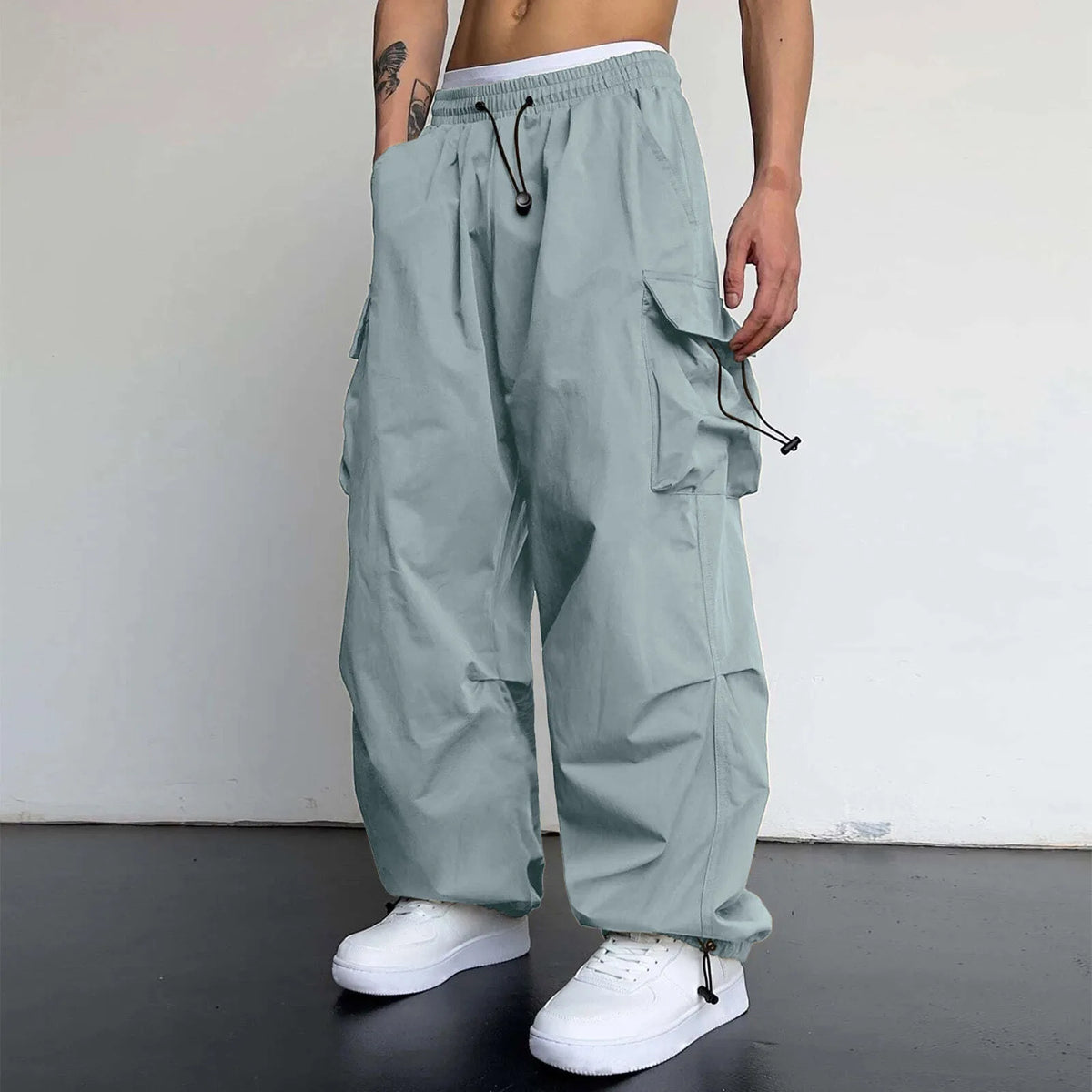 Harajuku Oversized Cargo Parachute Pants For Men Y2k Hip Hop Wide Leg Pants Joggers Streetwear Vintage Baggy Casual Sweatpants - Apparel & Accessories from Linloft.