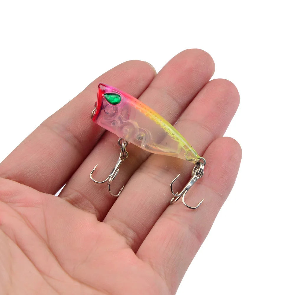 1pcs Fishing Lures 4cm 3.3g Topwater Popper Bait 11 Color Hard Bait Artificial Wobblers Plastic Fishing Tackle With 12# Hooks