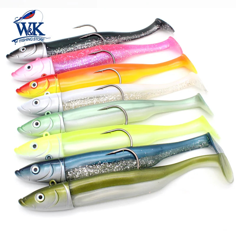 Soft Bait KIT with 120g JIG 14.5cm Paddle Tail for Rock Fish Cod Pollock Trolling Fishing Lures 7.3inch 150g Boat Fishing Vinyl
