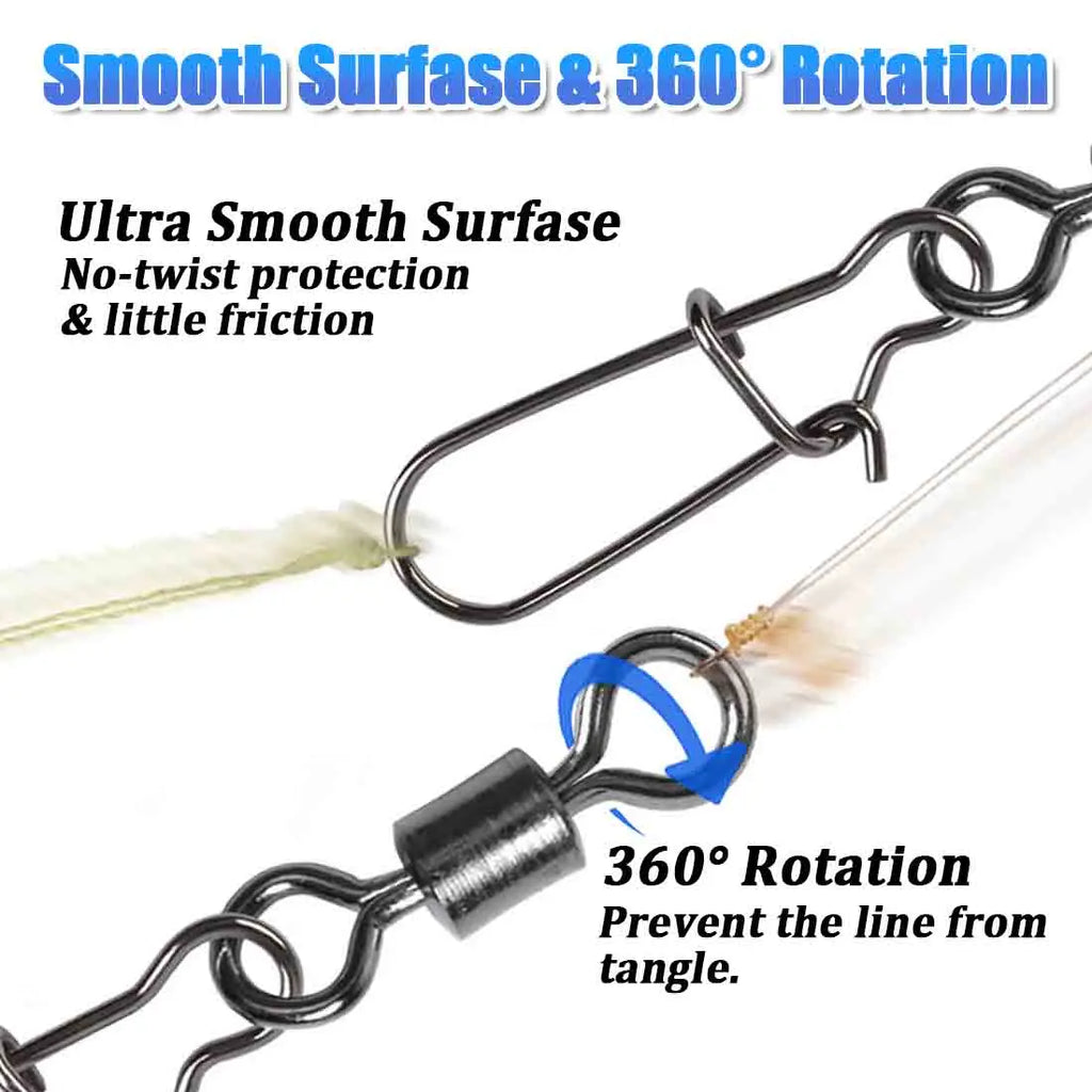 FishTrip Fishing Snap Swivels Rolling Swivels with Duo Lock Snap Stainless Steel Corrosion Resistant Black Nickel Coating