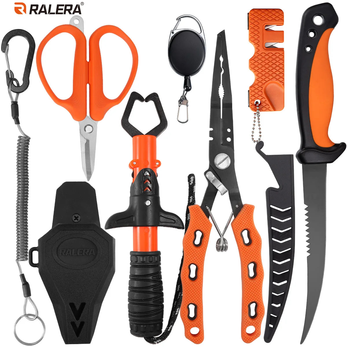 RALERA Saltwater Resistant Fishing Gear Tackle Kit: Fishing Pliers, Fillet Knife, Fish Lip Gripper,  Braid Scissors, Line Cutter