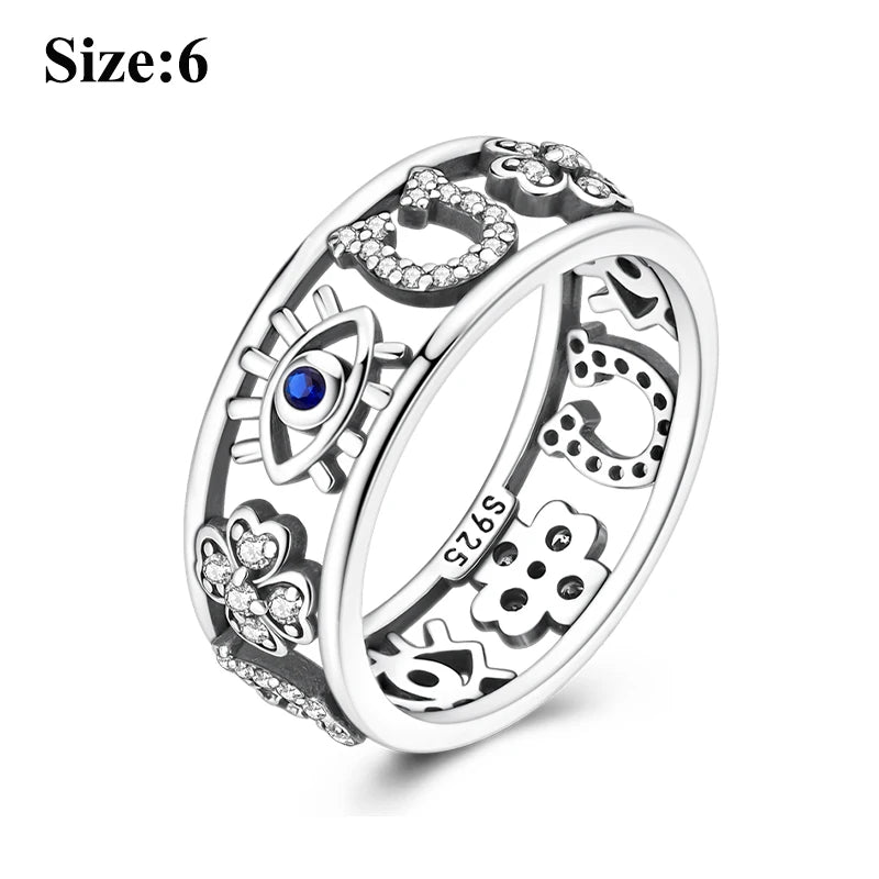 MULA Wedding Band Rings for Women Man 925 Sterling Silver Evil Eye Hand Celtic Knot Four-Leaf Clover Ring Stackable Jewelry Gift - Rings & Jewelry from Linloft.