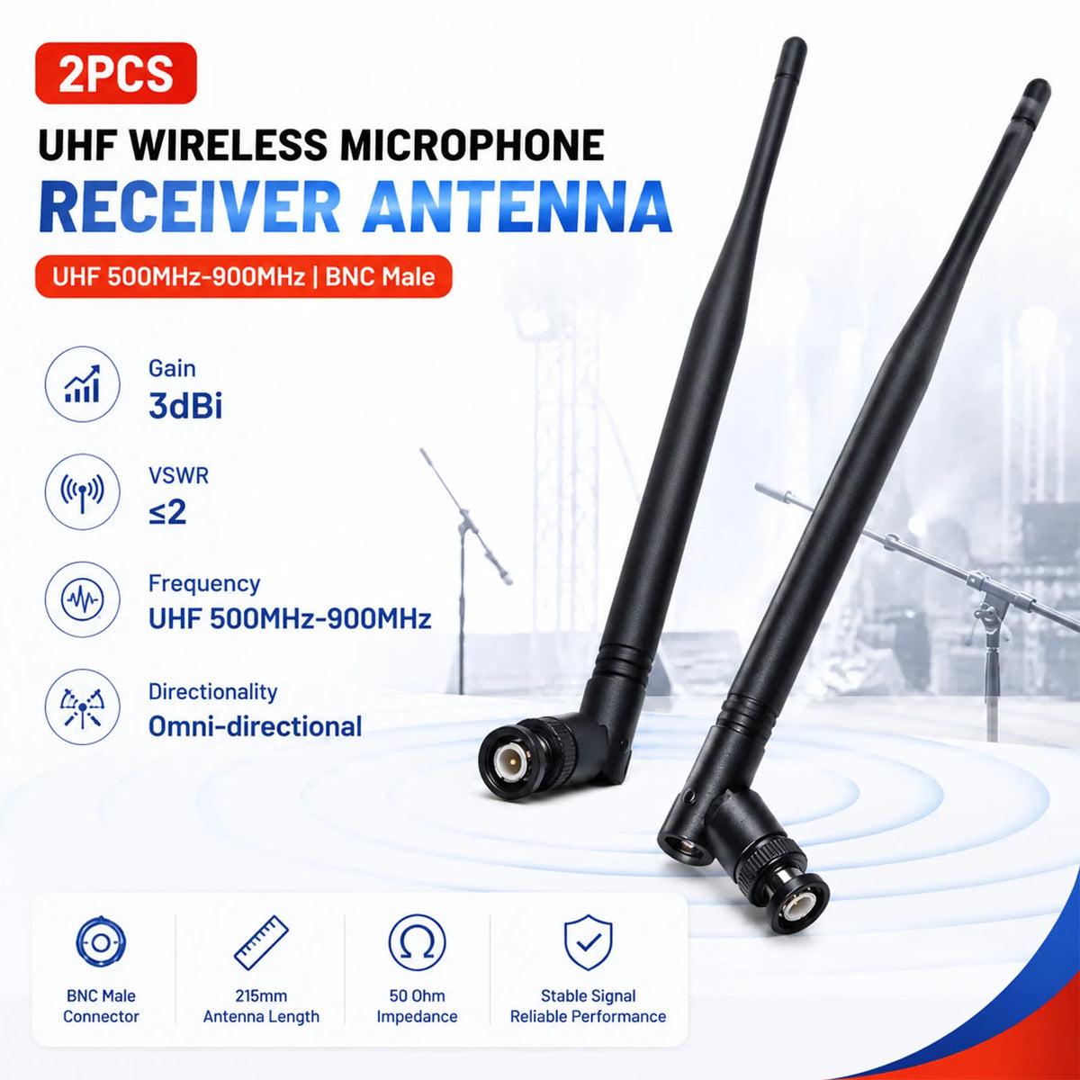 2Pcs/Set BNC Male Antenna Wireless Microphone Receiver Antenna UHF 500MHz-900MHz 3dBi Gain Amplifier Signal Antenna 215mm Length - Electronics & Accessories from Linloft.