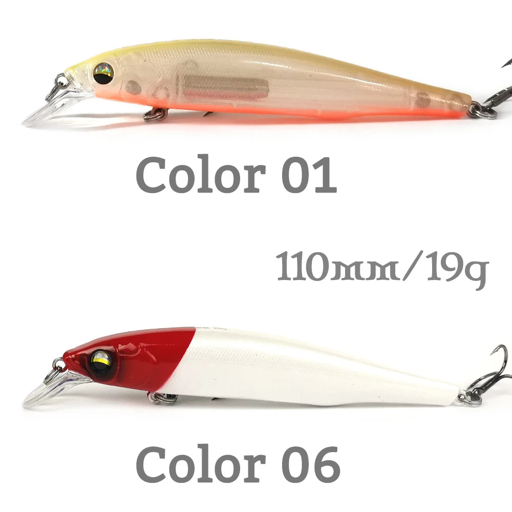 2PCS Phantom II 19g Suspend Minnow Lure 110mm Long Casting Suspension Jerkbait Wobbler Artificial Baits Fishing For Bass Trout
