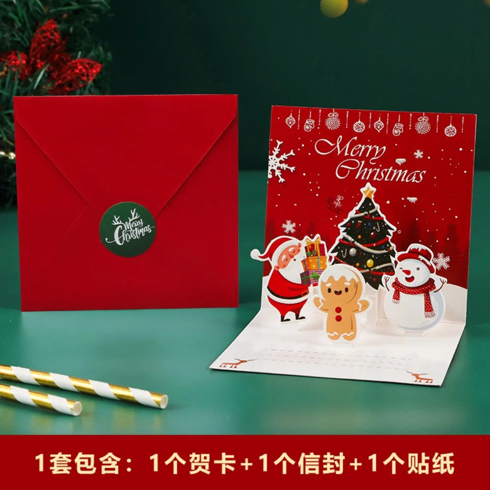 Christmas Greeting Card Xmas Tree Santa Gingerbread Man Holiday Blessing Card with Envelope 3D Pop-up New Year Party Gifts Card - Seasonal & Holiday from Linloft.