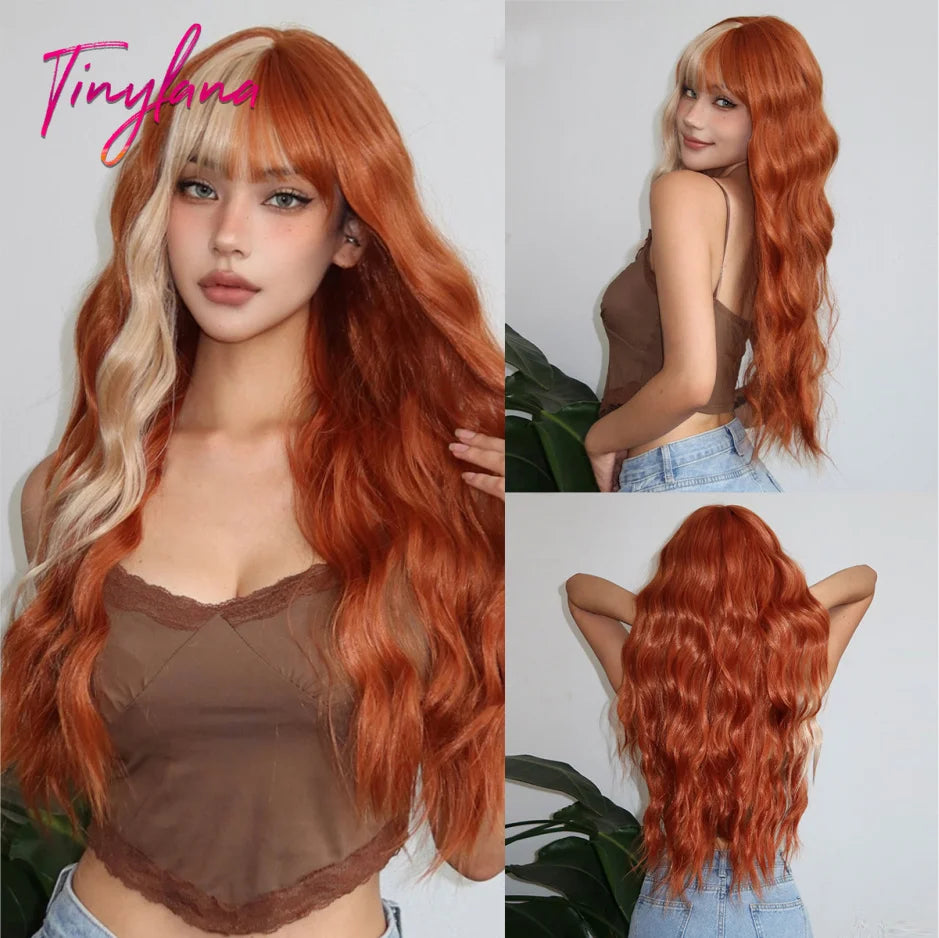 Long Wavy Synthetic Wig with Bangs - Apparel & Accessories from Linloft.