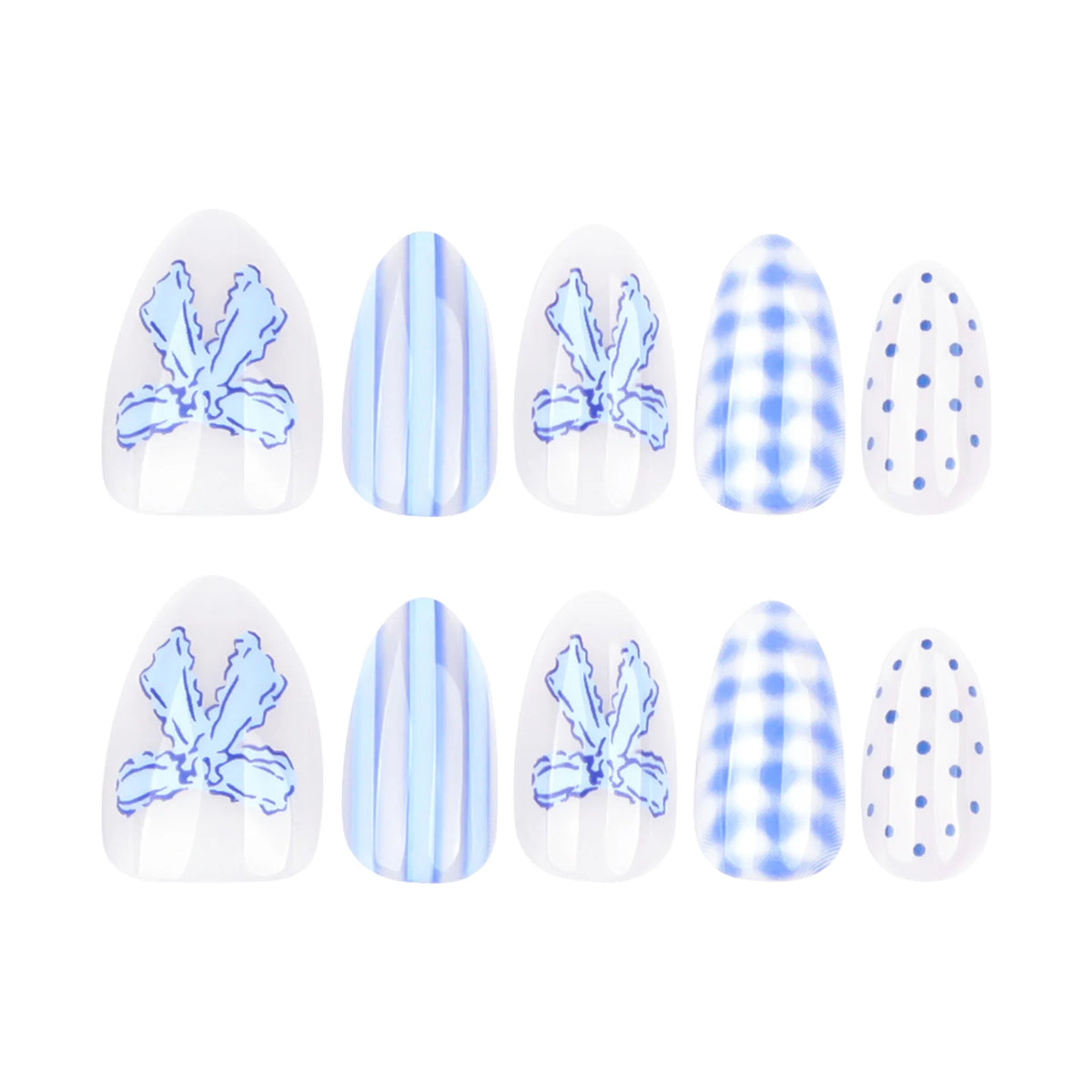 Light Blue Bow Short Almond Press-On Nails - Beauty & Personal Care from Linloft.
