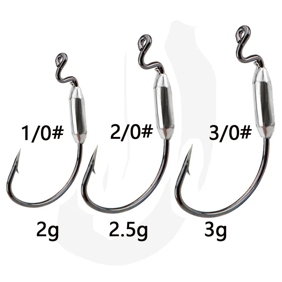 5pcs Soft Worm Lure 1/0# 2/0# 3/0# Offset Fishing Hook High Carbon Steel Wide Crank Fishhook 2g 2.5g 3g