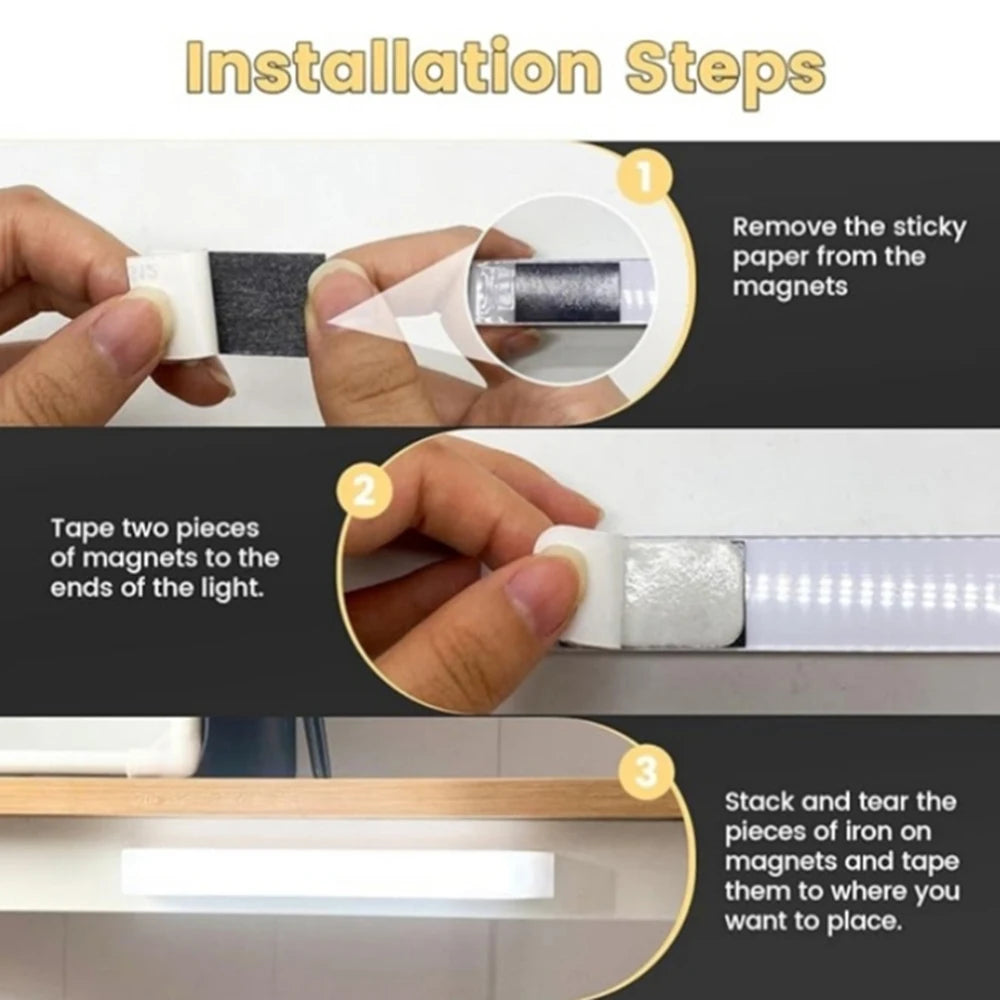 LED Motion Sensor Light USB Rechargeable Night Light Portable Cordless Magnetic Cabinet Lamp for Kitchen Room Bedside Staircase