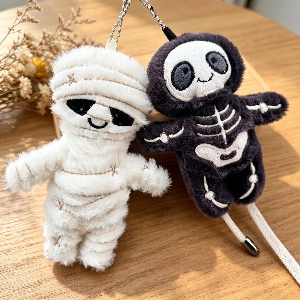 Cute Mummy Skeleton Plush Keychain Soft Stuffed Bag Pendant Halloween Keyring Gift Backpack Car Accessory - Necklaces from Linloft.