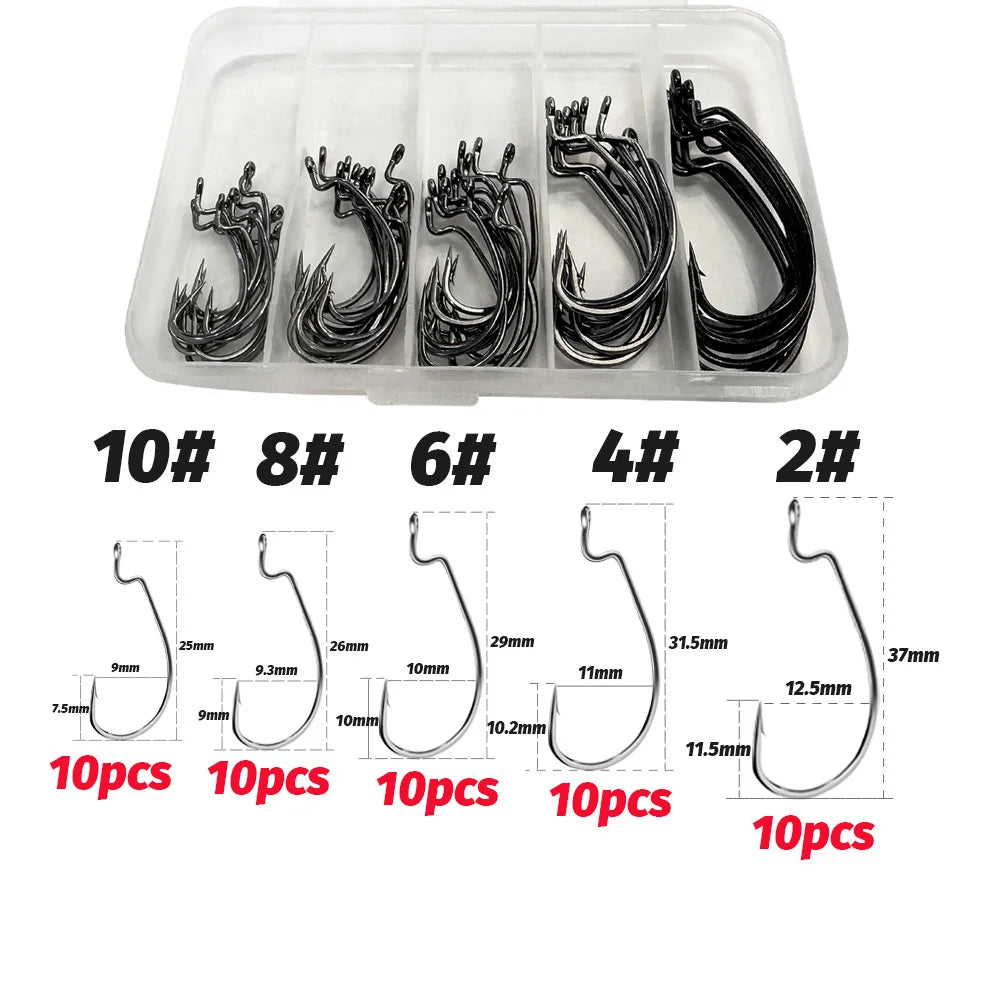 Wide Gap Offset Worm Hooks with Box - Fishing Hooks from Linloft.