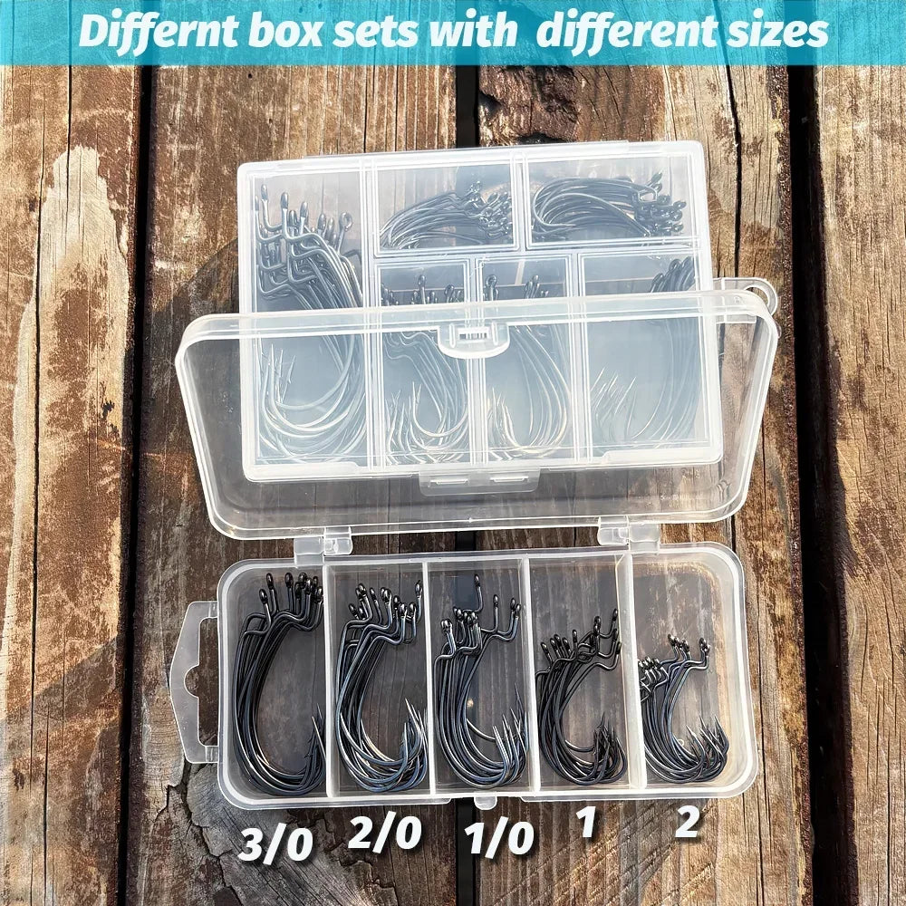 Worm Hooks Boxed Wide Gap Texas Rig Jig Crank High Carbon Steel Offset Barbed Worm Hook Set Fishing Tackle Soft Lure Fishhook