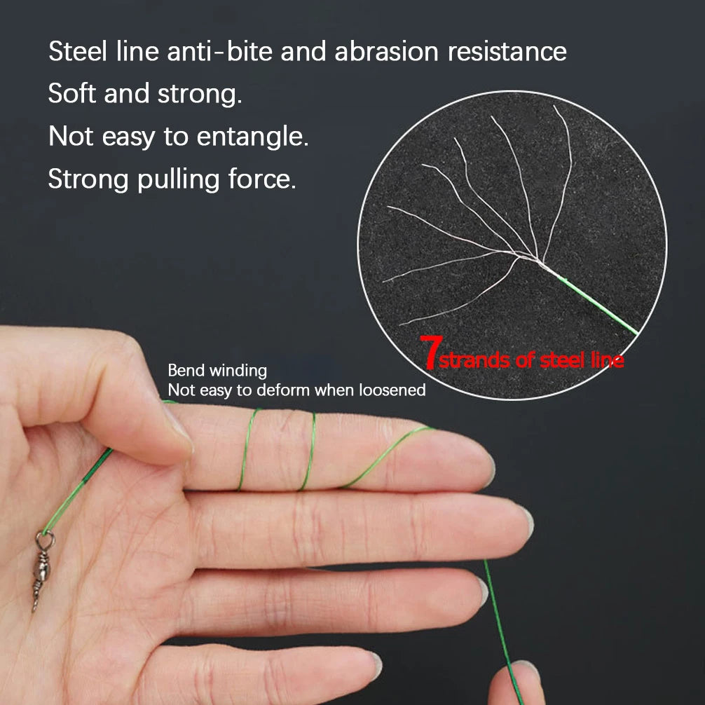 DNDYUJU 20Pcs Steel Wire Leader With Swivel Anti-bite Fishing Line10/20/25/30cm Fishing Accessory Core Leash Fishing Leader Wire